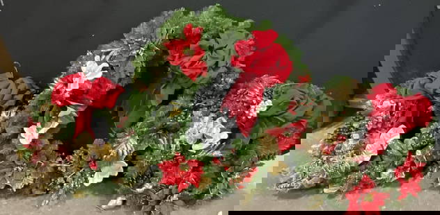 Group Lot Christmas Holiday Foliage, Wreaths +: Group Lot Christmas Holiday Foliage. Includes faux wreaths and foliage. Largest wreath measures approx. 29L x 26W in. Losses, surface wear, and loose pieces present. Holiday decor, Christmas decor, Ch
