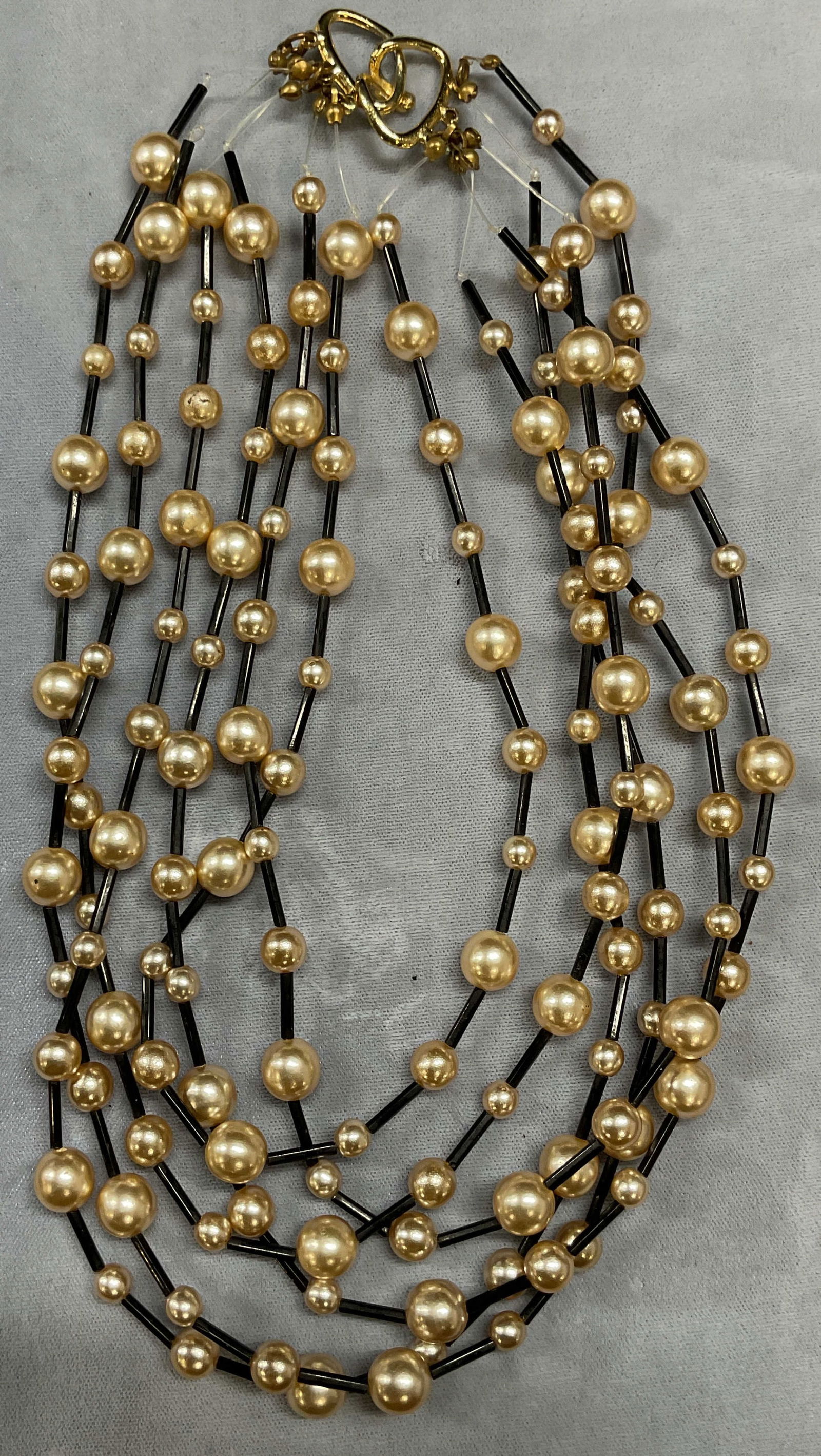 Vintage Faux Pearl Black Beaded Necklace (1 of 6)