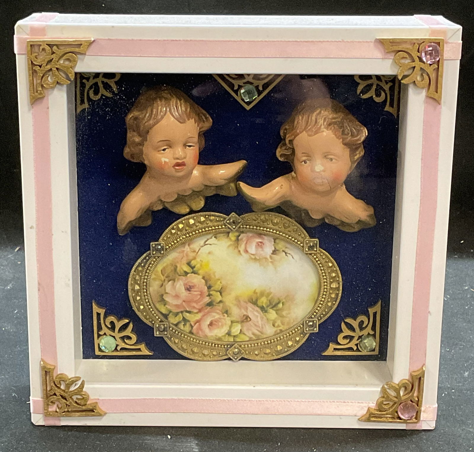 Signed Ellie Haggerty Cherub Flower Shadowbox (1 of 6)