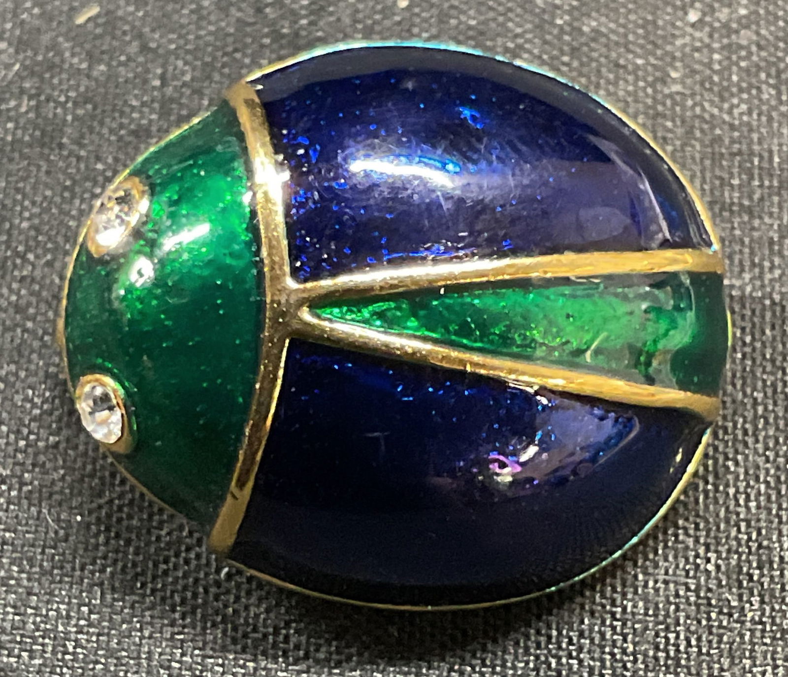 Vtg Gold Blue Green Enamel Beetle Brooch (1 of 6)