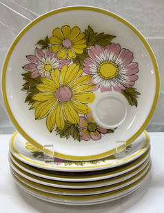 Lot 7+ JONAS ROBERTS Cera Stone Snack Plates JAPAN: Lot 7+ JONAS ROBERTS Cera Stone Snack Plates JAPAN Snack plates feature a multi-color spring flower pattern & a yellow trim. Signed & marked on underside. Reads JONAS ROBERTS, JAPAN. Surface wear cons