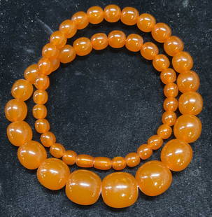 Vintage Graduated Amber Beaded Necklace: Vintage graduated amber beaded necklace. Drop length approx 11.5 inches. Some wear including crazing observed. Jewelry, estate jewelry, fine jewelry, cocktail jewelry, fashion jewelry, accessories, fa