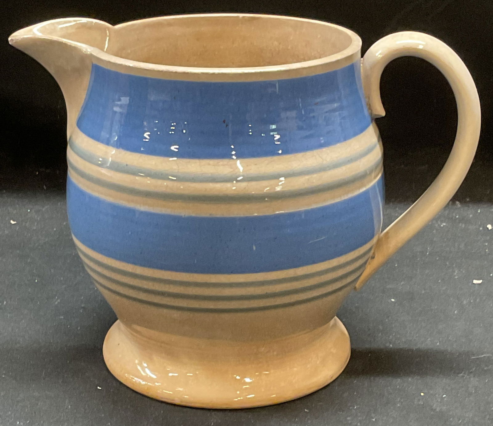 Antique Mocha Ware Blue Pottery Jug (1 of 6)