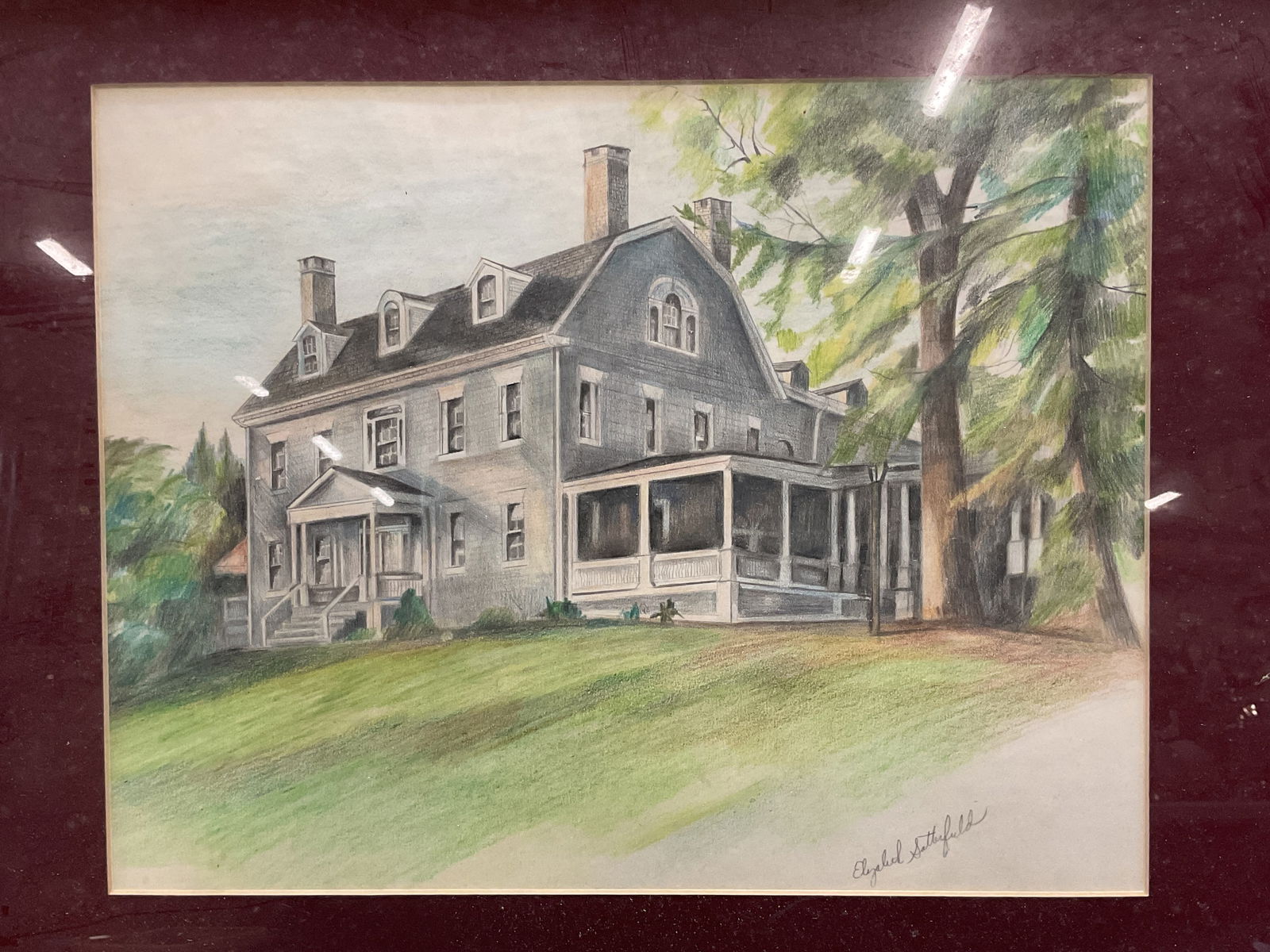Framed Signed Exterior House Color Drawing (1 of 6)