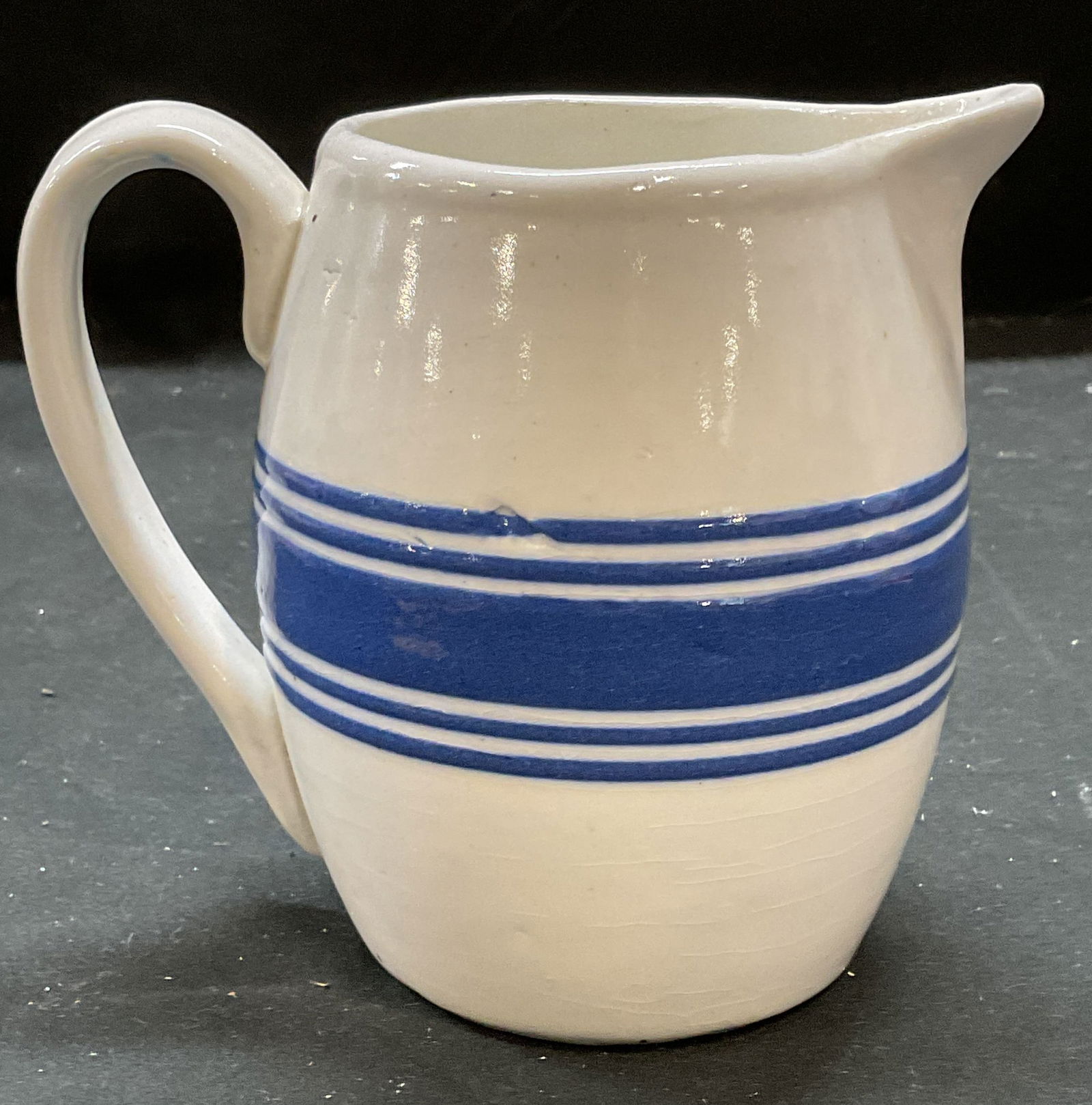 Antique Mocha Ware Pottery Blue Pitcher (1 of 6)