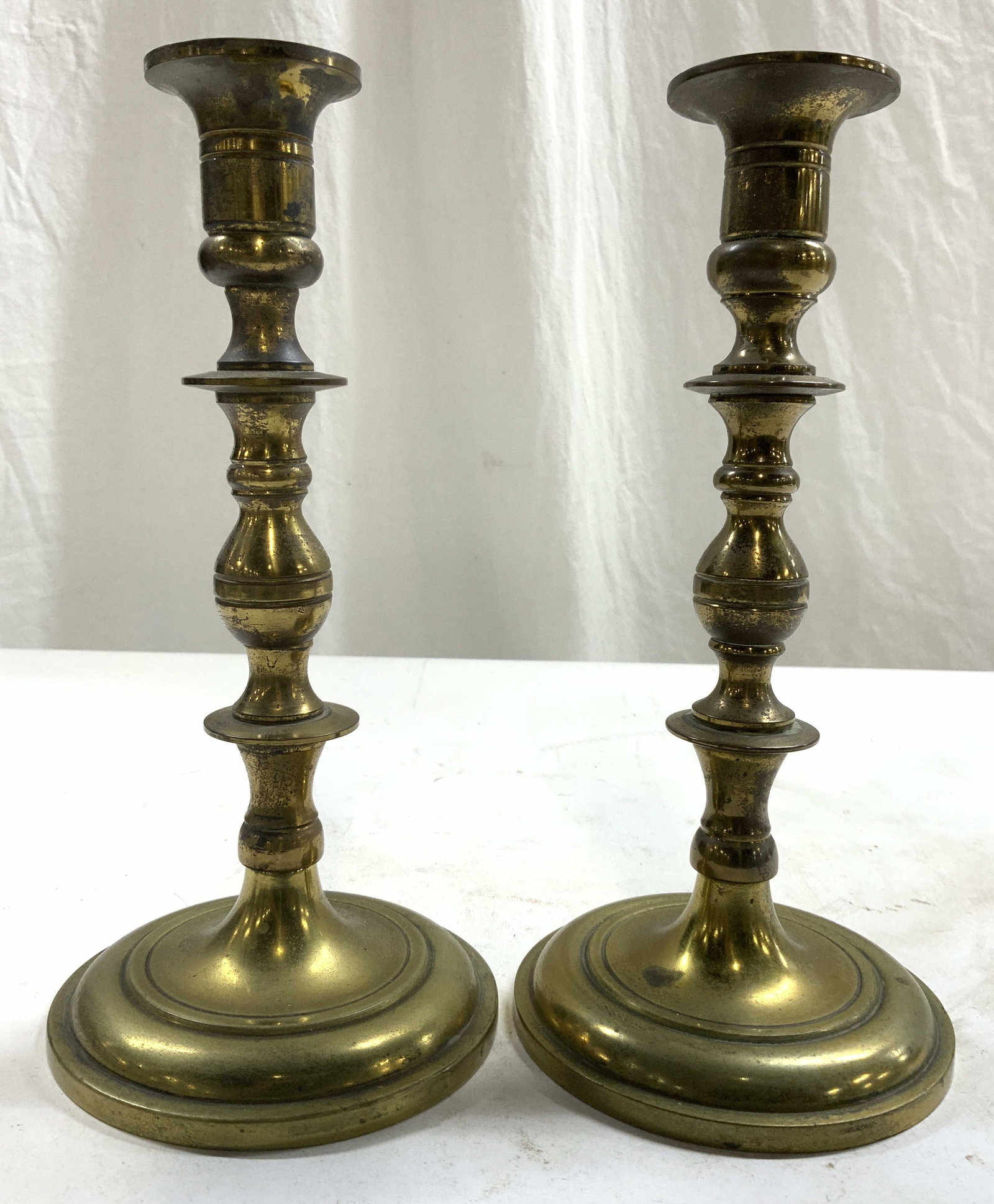 Pair Vintage Victorian Brass Tabletop Candlesticks (1 of 6)
