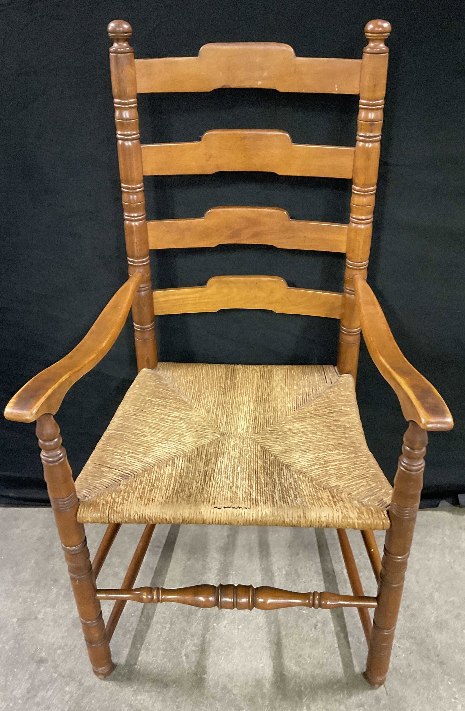 Vintage Rush Seated Ladder Back Armchair (1 of 9)