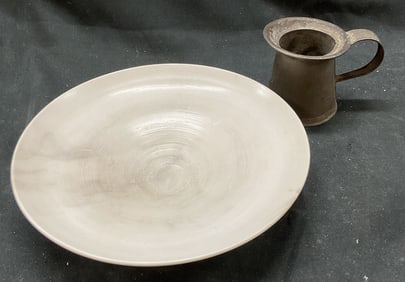Lot 2 Vtg Signed Ceramic Charger Plate Vessel