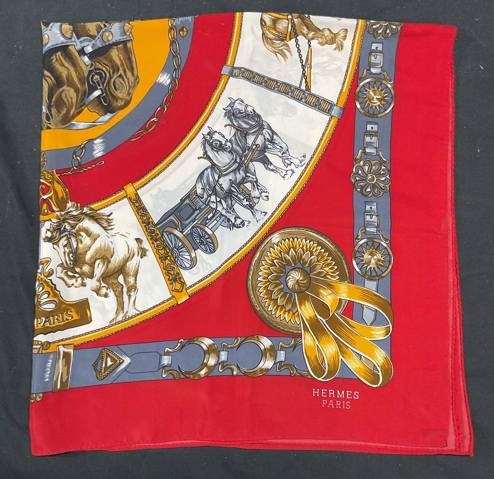 Red & White Silk Equestrian Print Scarf (1 of 6)