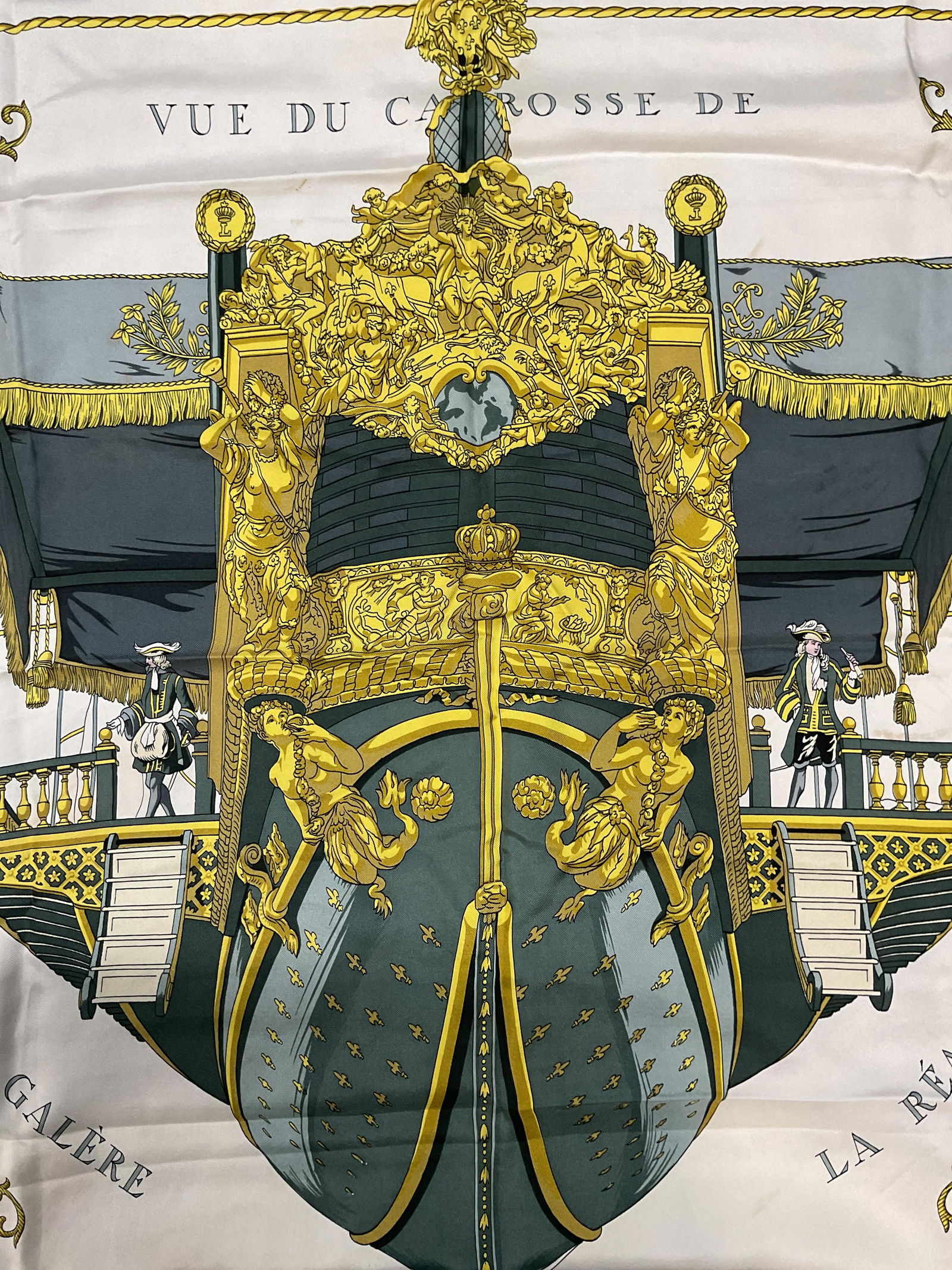 White Grey & Gold Ship Print Silk Scarf (1 of 6)