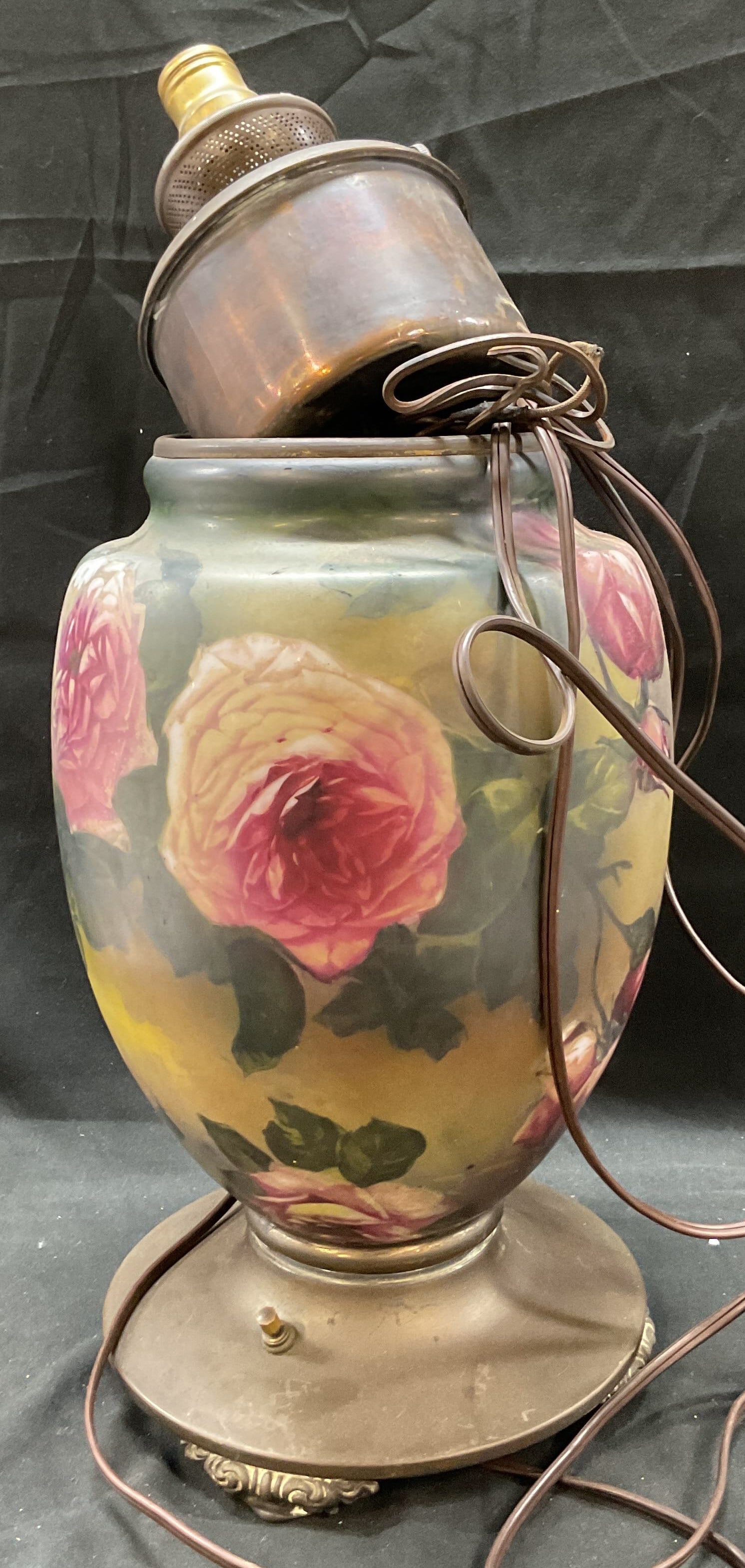 Antique Victorian Floral Converted Oil Lamp (1 of 6)