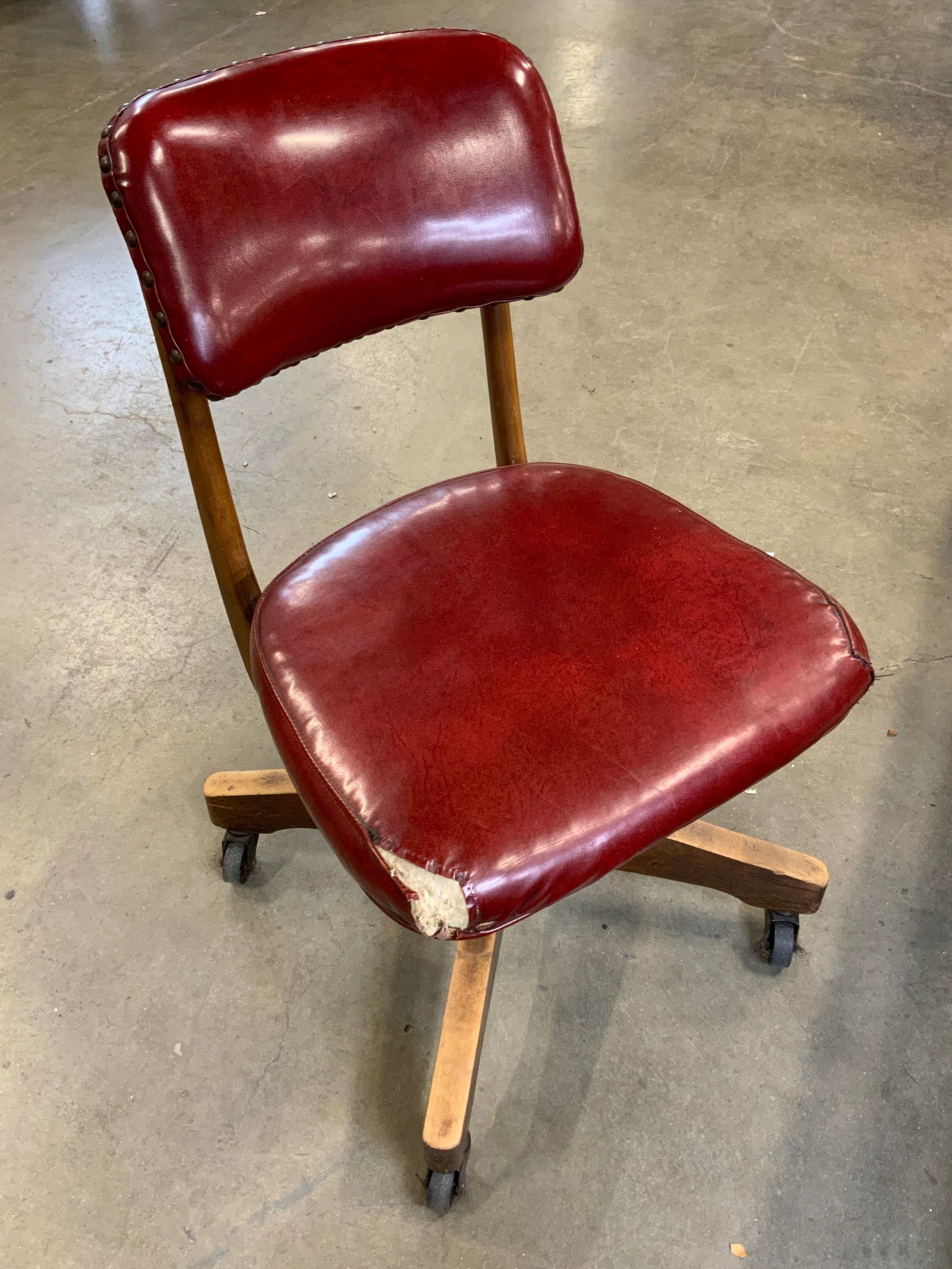 Vintage Red Leather Wheeled Office Chair (1 of 8)