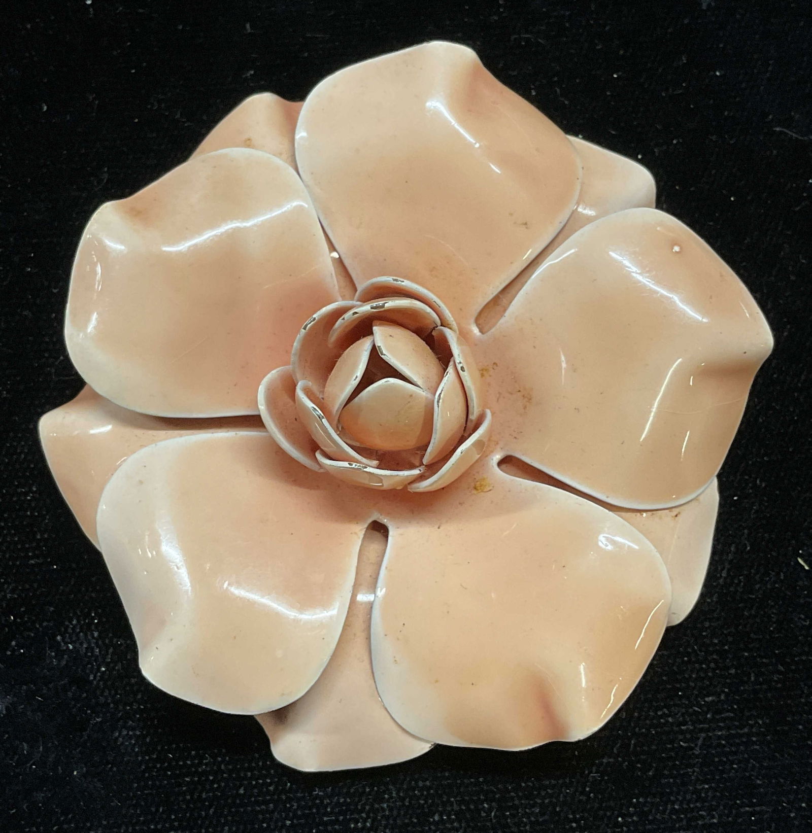 Vtg Enameled Pink Flower Brooch 2.5 In W (1 of 6)