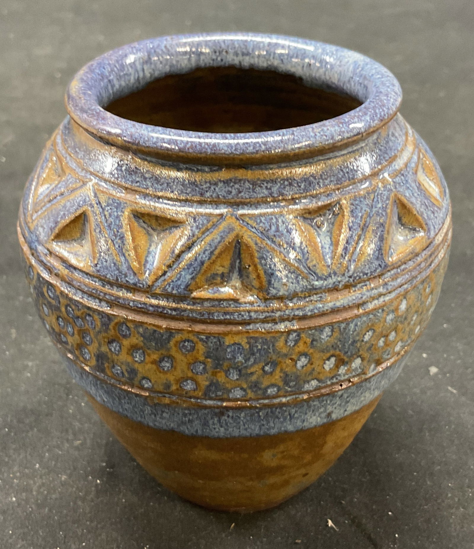 Vtg Stoneware Pot Blue Rutile Glaze Western (1 of 6)