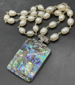 Sterling Silver Pearl & Abalone Shell Necklace