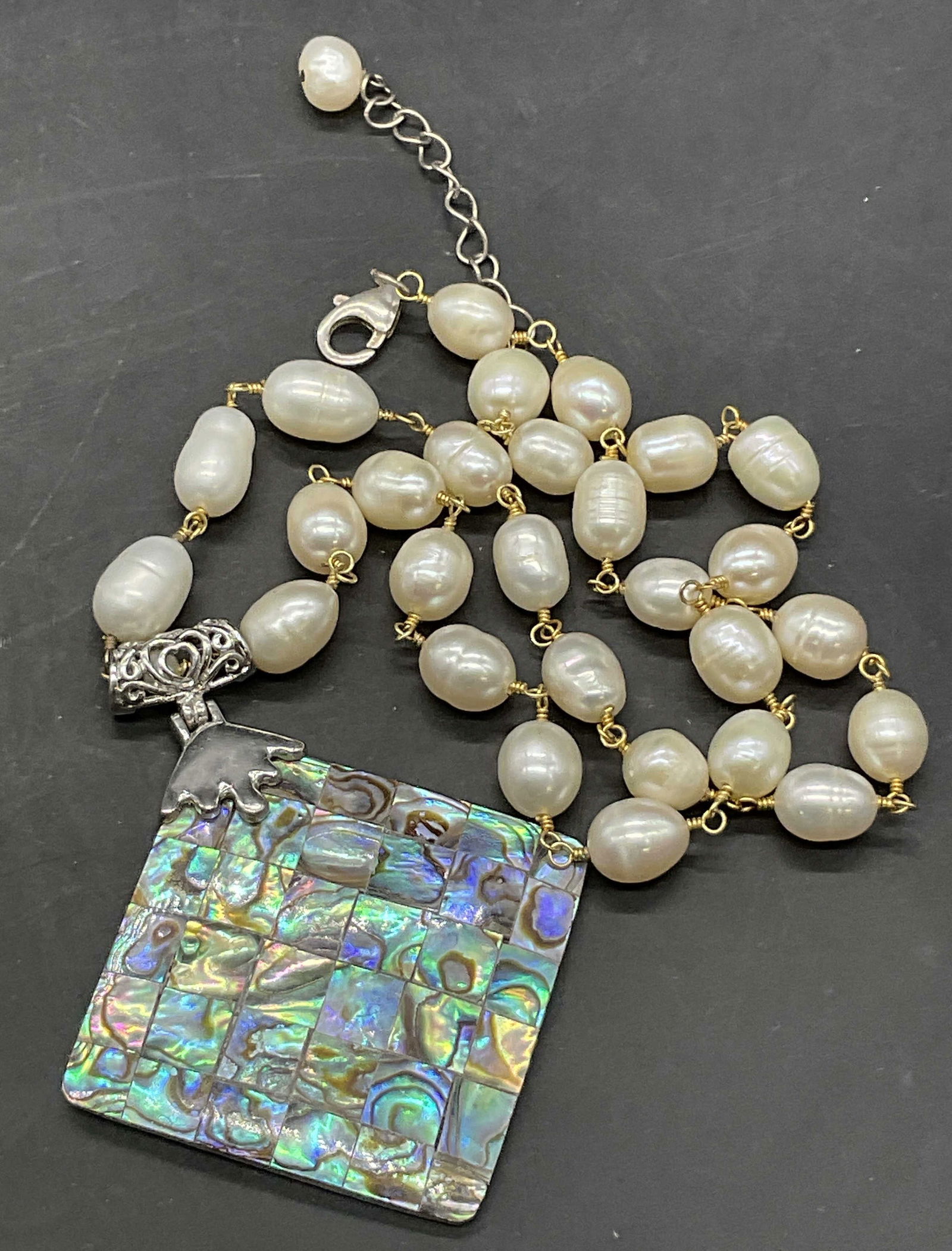 Sterling Silver Pearl & Abalone Shell Necklace (1 of 7)