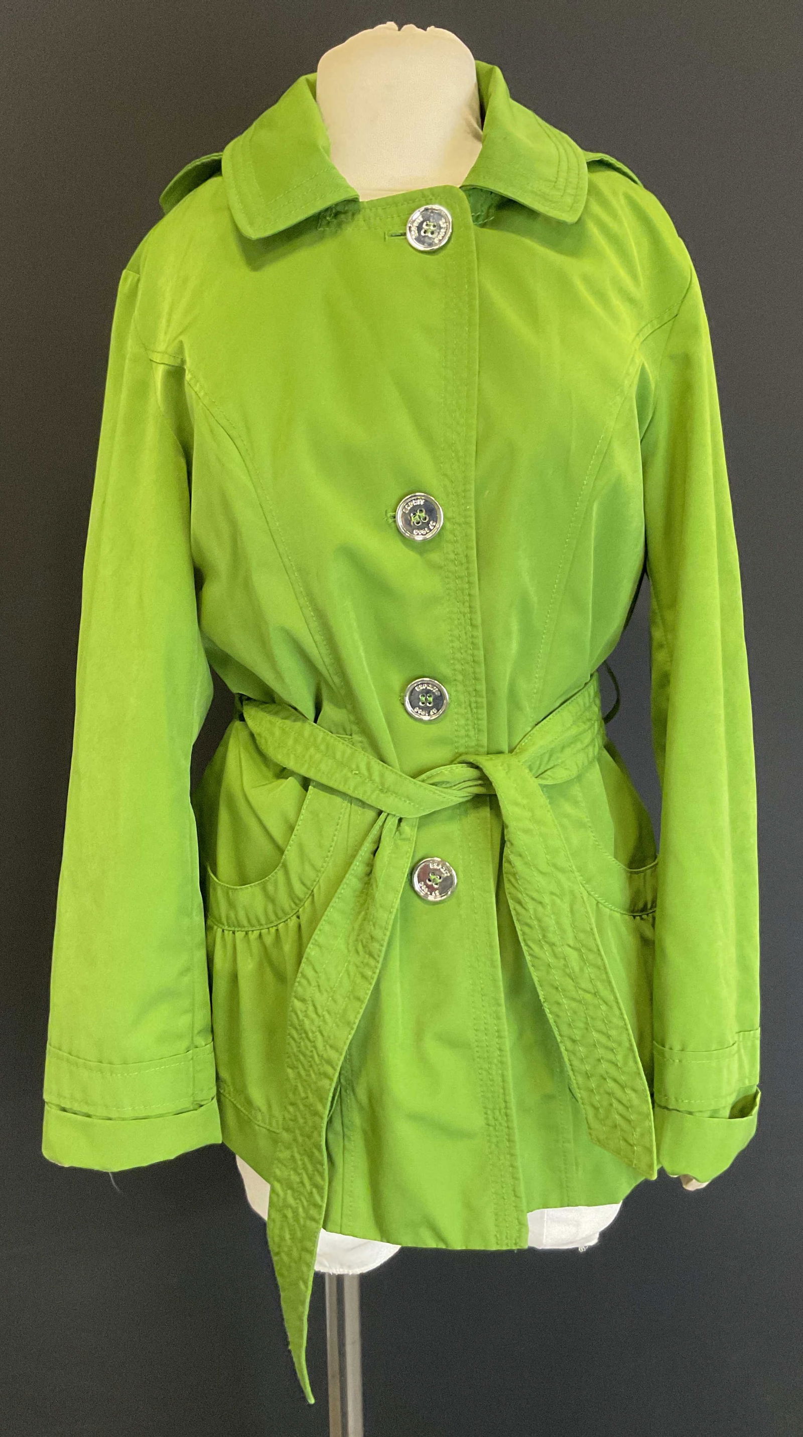 Vtg Esprit Polyester Green Belted Hooded Jacket (1 of 8)