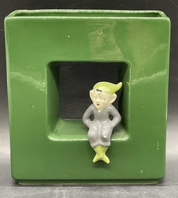 Vintage Pixie Figural Ceramic Square Vase
