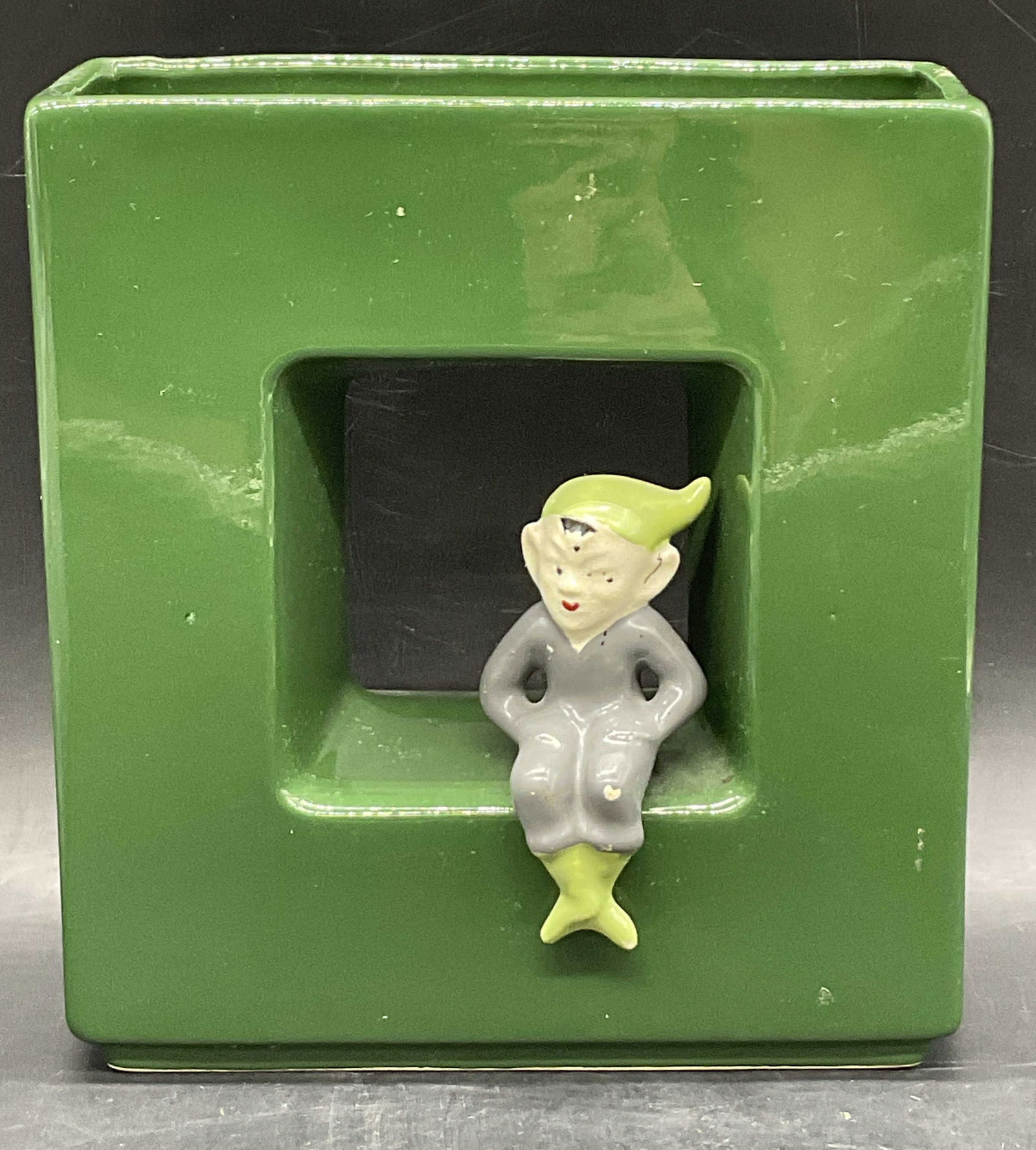 Vintage Pixie Figural Ceramic Square Vase (1 of 8)