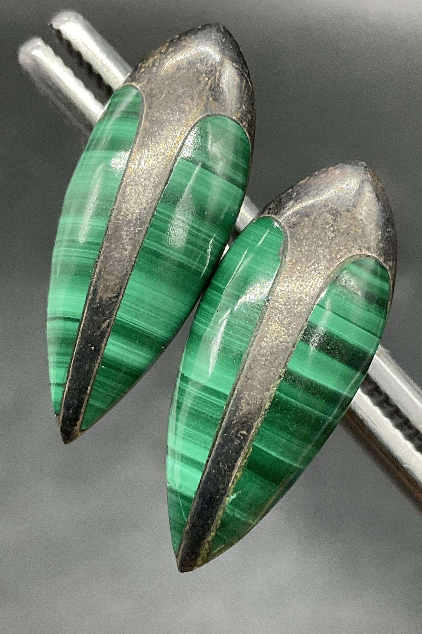 Vintage Sterling Silver & Malachite Earrings (1 of 6)