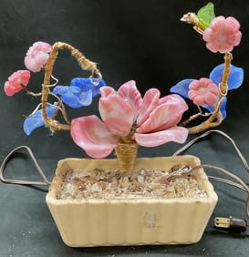 Vtg Art Glass Ceramic Floral Table Lamp