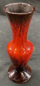 Vtg Evangeline Ware Red Orange Glaze Ceramic Vase