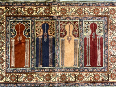 Vtg Turkish H Made Wool Prayer Rug W Fringes