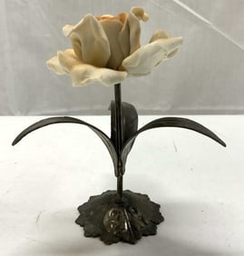 SIGNED Capodimonte Porcelain Yellow Rose ITALY