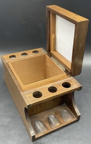 Vintage Inlaid Wood Tobacco Pipe Stand Humidor