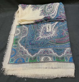 Vtg YSL Large Silk Fringed Shawl Scarf