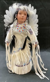 Vtg Handmade Porcelain Native American Doll