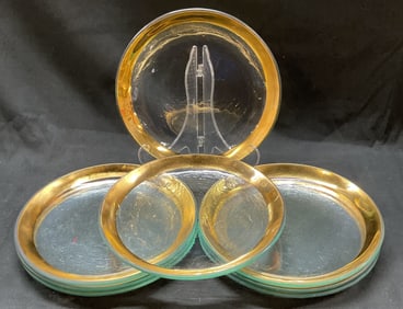Set 8 Annieglass Gold Plate Clear Thick Glass