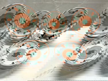 30 CALECA Peach&Green Leaves Ceramic Plates ITALY
