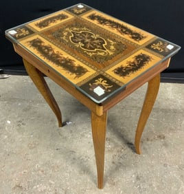 Vintage Inlaid Wood Music Box Table