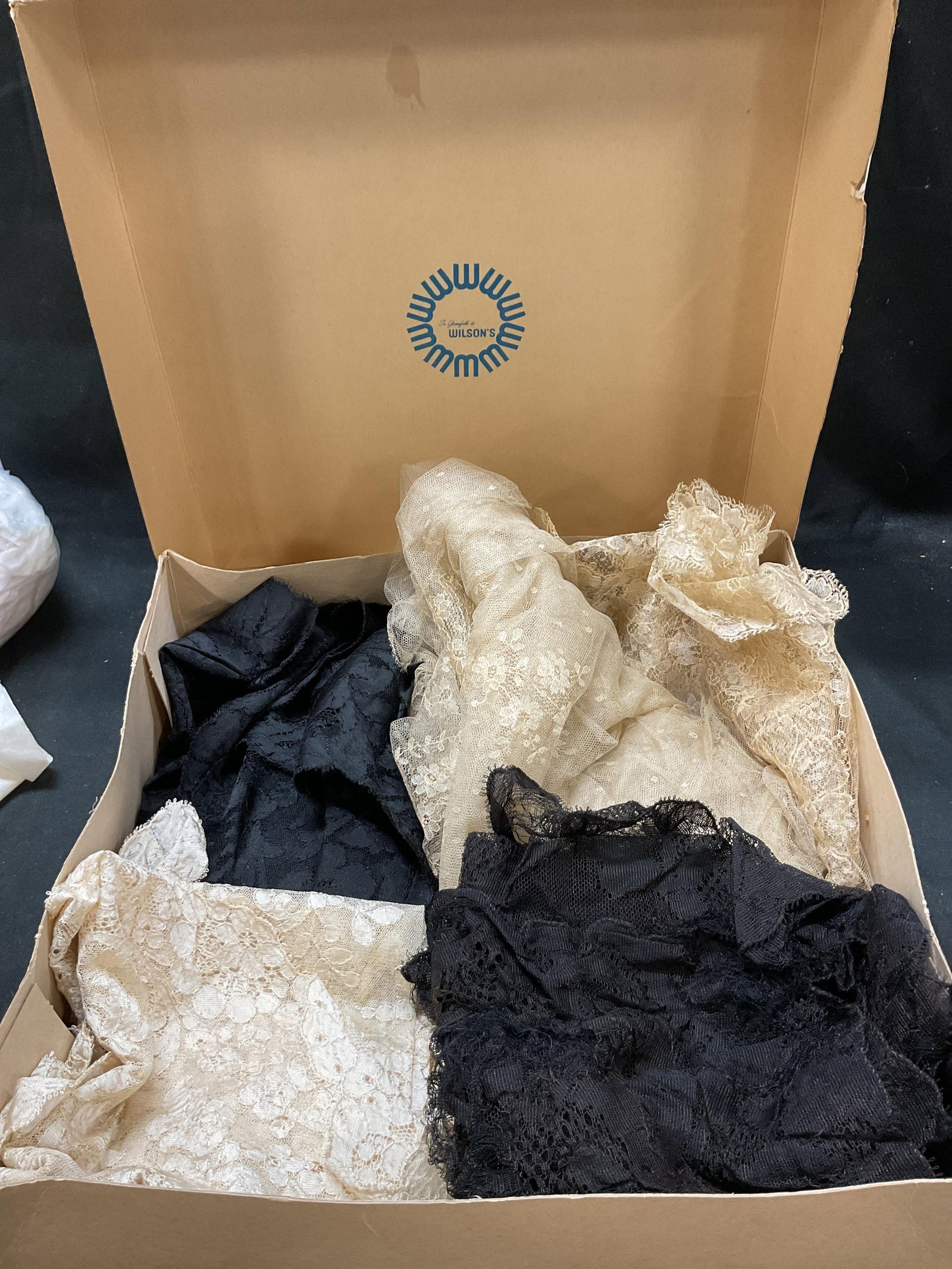 Lot 4 Vtg Assorted Black Cream Laces Spanish Shawl (1 of 7)