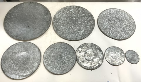 Set 8 Vtg Galvanized Metal Decor