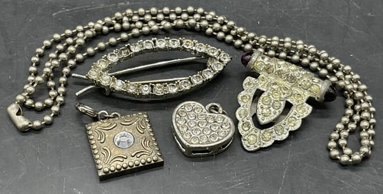 Lot 5 Vintage Silver Tone Metal Jewelry, Pendant +