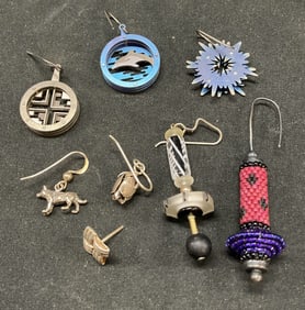 Lot 8 Assorted Beaded Silver Plated Earrings