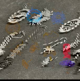 Lot 8 Assorted Beaded Silver Plated Earrings: Lot 8 assorted beaded silver plated earrings. Lot includes geometric, dolphin, star, floral, beaded pattern designs. Various colors. Crafted from metal, beads, and composite materials. Fishhook backin