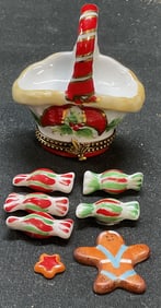 Limoges Porcelain Holiday Basket Trinket Box FR