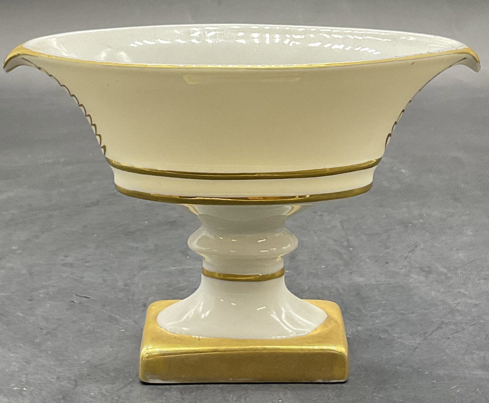 Vintage Gilt Porcelain Compote / Footed Bowl: Vintage Gilt Porcelain Compote / Footed Bowl. Measures approx. 3.5H x 5W in. Discoloration, residue, losses to paint, and surface wear present. home decor, home accents, homewares, housewares, home ac