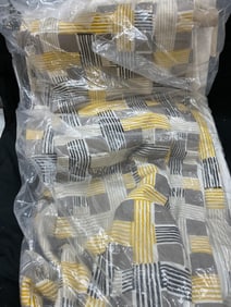 Set 2 Nylon Beige Yellow Stripe Patterned Curtains
