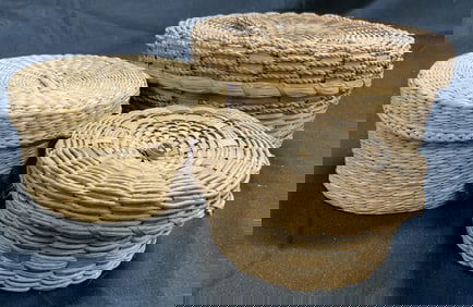 Lot 3 Assorted Woven Wicker Bxs W Lids