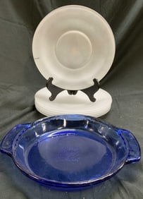 Lot 7 Frosted Glass Plates & serving Dish