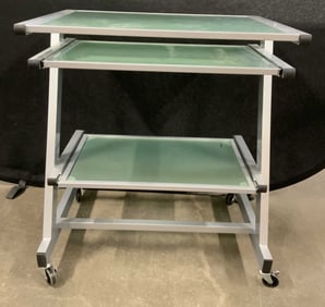 Tri Level Metal Desk On wheels W Glass Inserts
