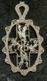 Vintage Silver Tone Scroll Pendant, 4 Inches L