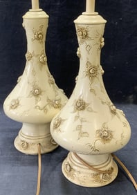 Pair Mid Century Table Lamps w Roses