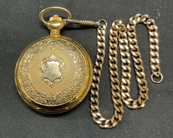 Vtg Majestron Gold Tone Pocket Watch, Swiss