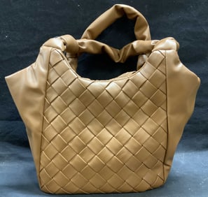 Brown Leather Style Woven Handbag NWT