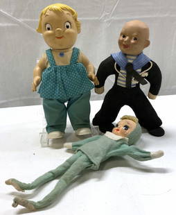Lot 3+ Vntg Assorted Elf & Sailor Dolls: Lot 3+ Vntg Assorted Elf & Sailor Dolls 3 vintage dolls including, sailor doll, elf doll & a girl doll. Dolls have different features & material. Surface wear consistent to age, use & exposure. Measur